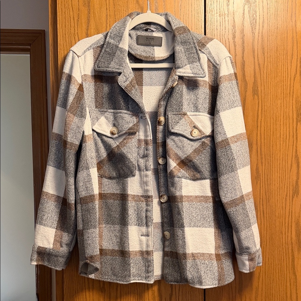 Blank NYC Gray and Brown Plaid Utility Jacket